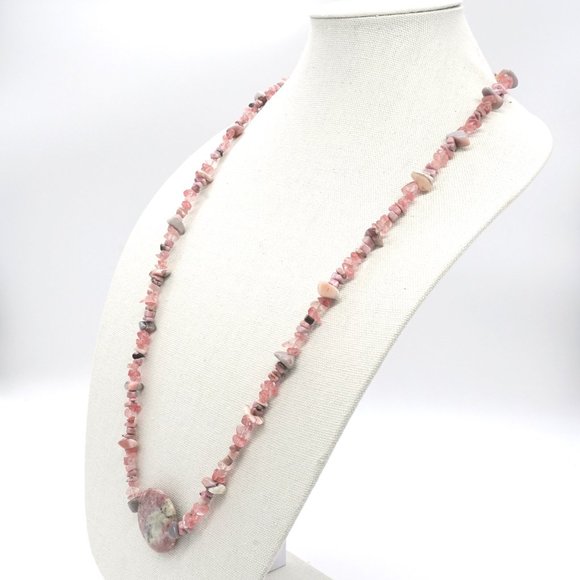 Necklace with Mother of Pearls, Rhodochrosite, Strawberry Quartz, and Jasper. - Picture 3 of 6